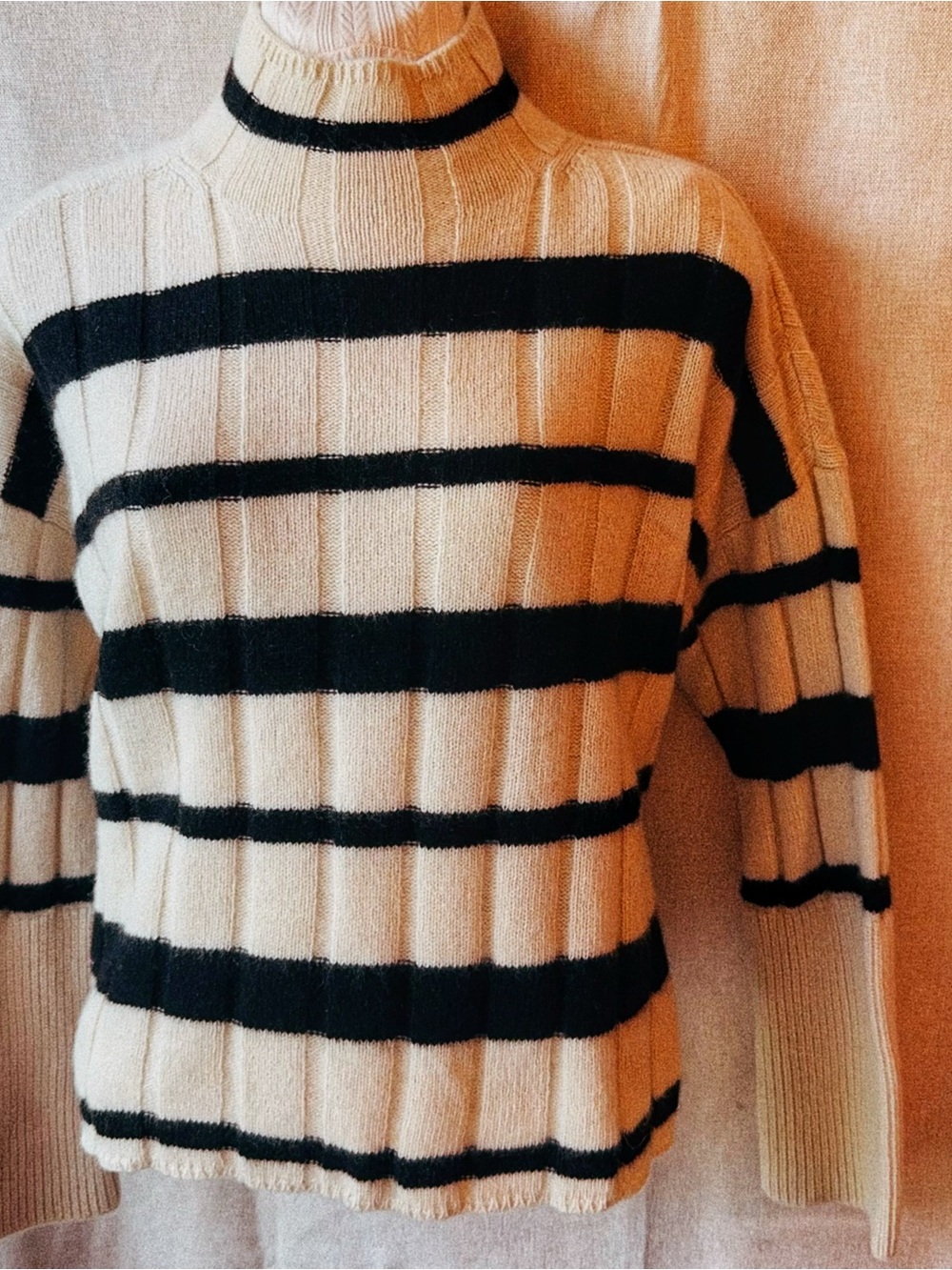 🖤 Madewell French Café Black Ivory Stripe Turtleneck S